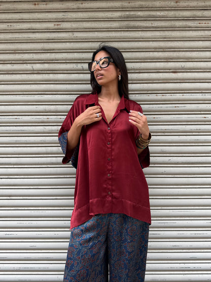 Plum Modal silk Co-ord set with Balloon pants