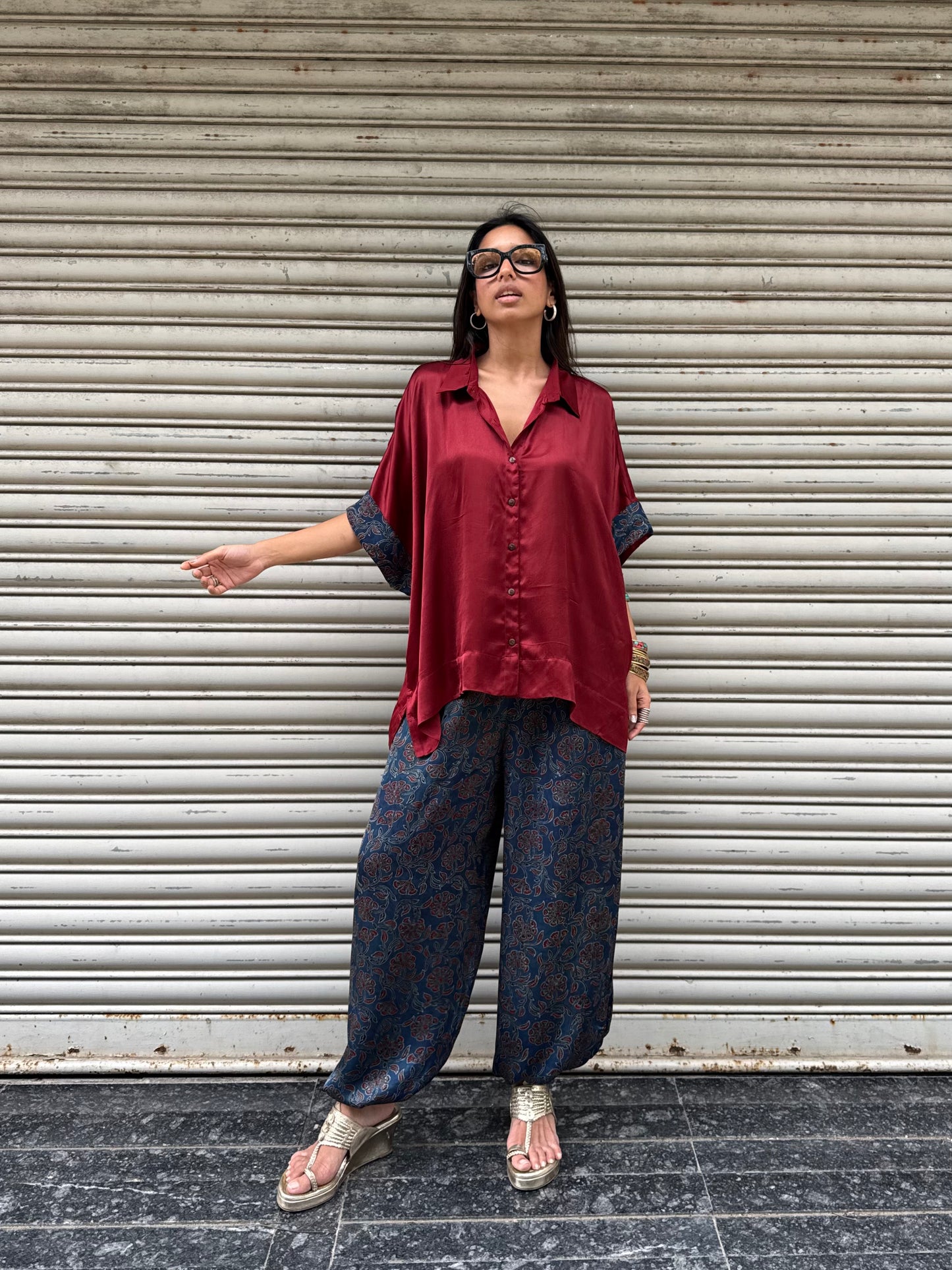 Plum Modal silk Co-ord set with Balloon pants