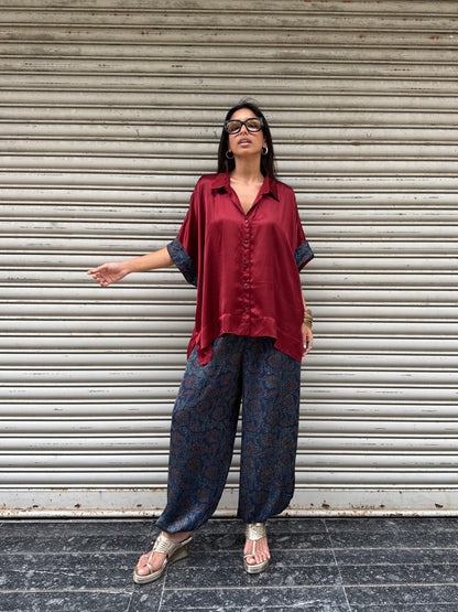 Plum Modal silk Co-ord set with Balloon pants