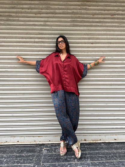 Plum Modal silk Co-ord set with Balloon pants