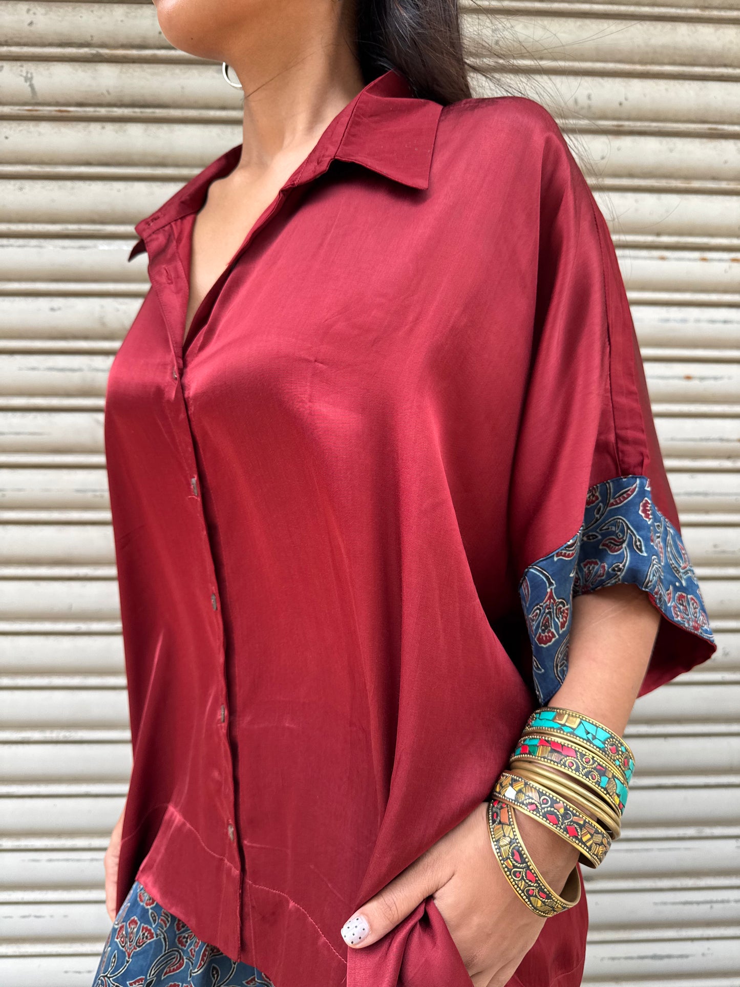 Plum Modal silk Co-ord set with Balloon pants