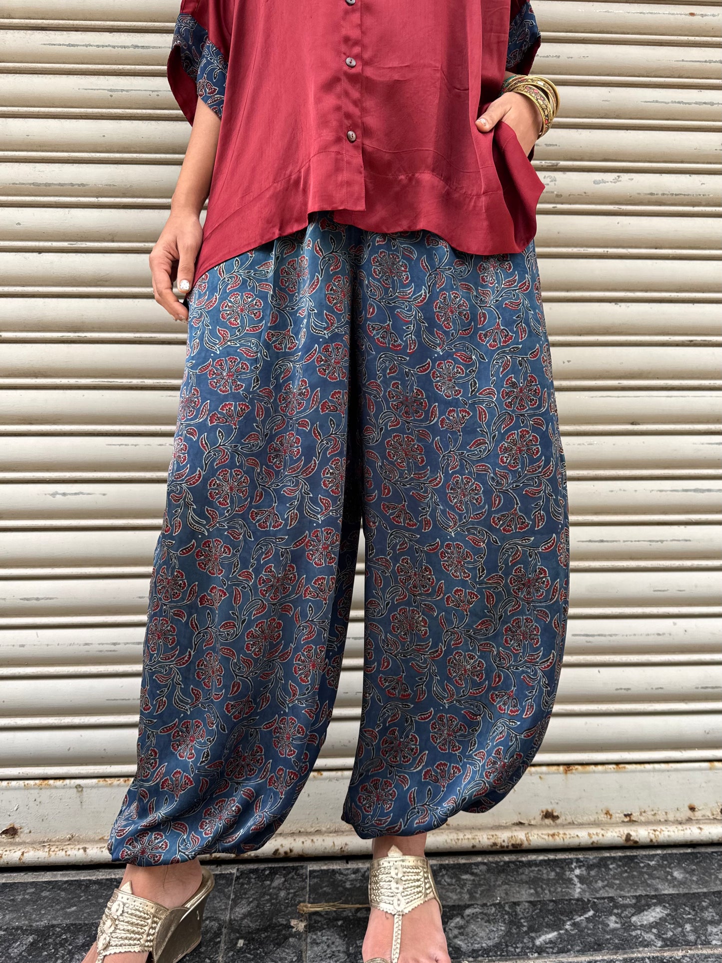 Plum Modal silk Co-ord set with Balloon pants