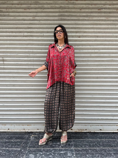 Surkh Modal silk Co-ord set with Balloon pants