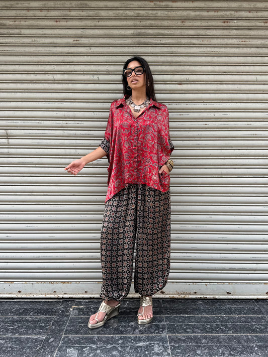 Surkh Modal silk Co-ord set with Balloon pants