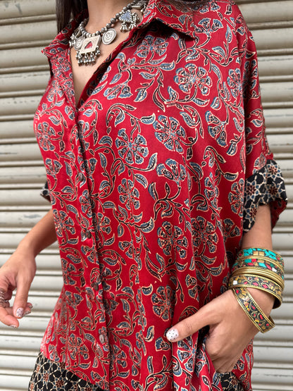 Surkh Modal silk Co-ord set with Balloon pants