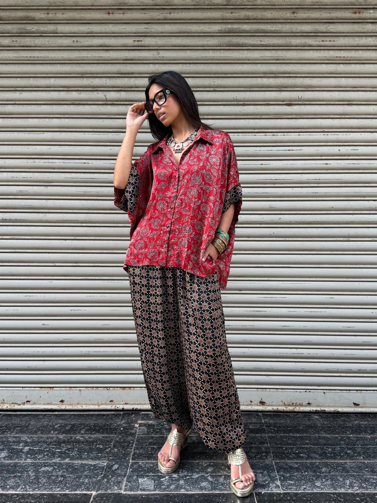 Surkh Modal silk Co-ord set with Balloon pants