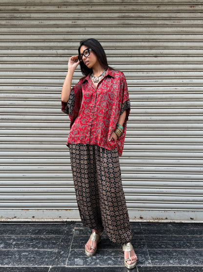 Surkh Modal silk Co-ord set with Balloon pants