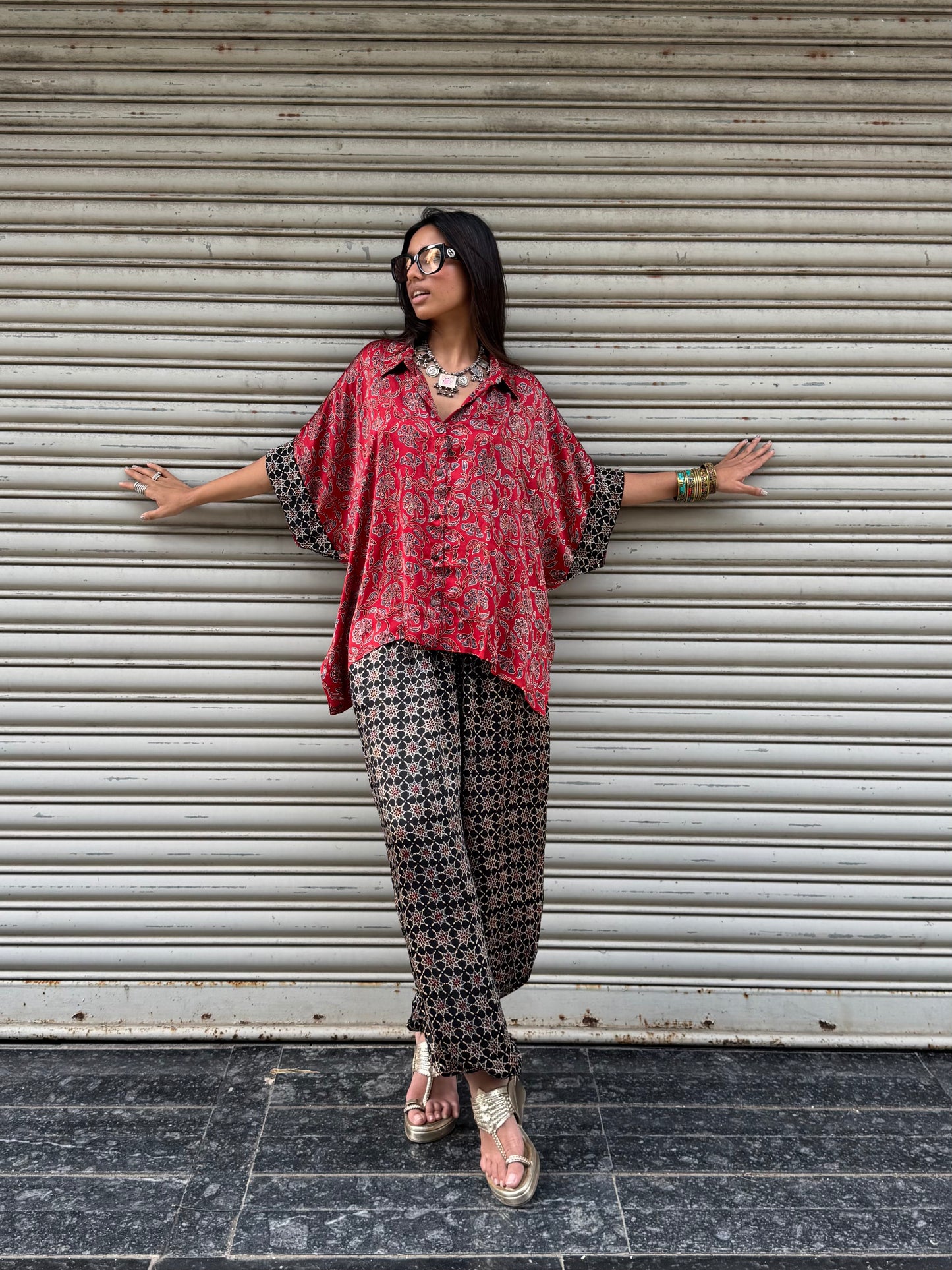 Surkh Modal silk Co-ord set with Balloon pants