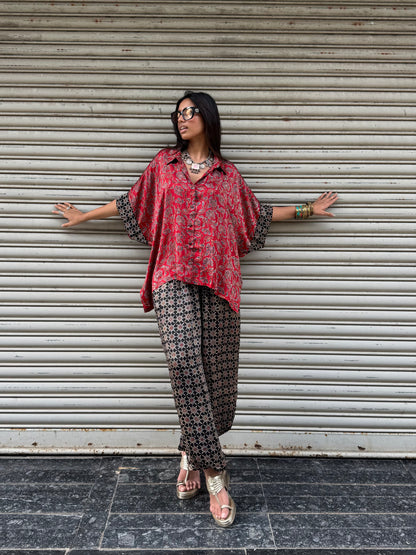 Surkh Modal silk Co-ord set with Balloon pants