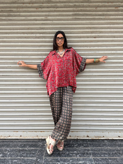 Surkh Modal silk Co-ord set with Balloon pants