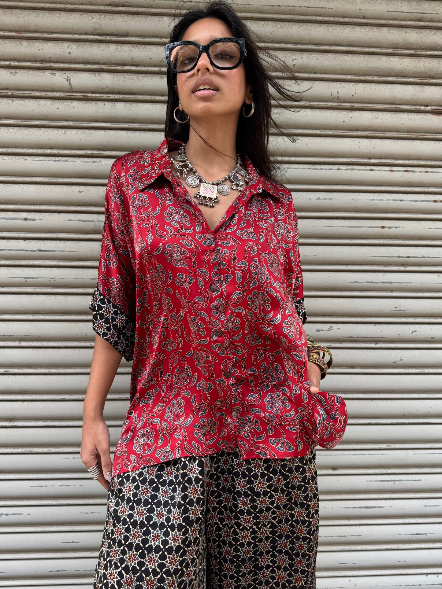 Surkh Modal silk Co-ord set with Balloon pants
