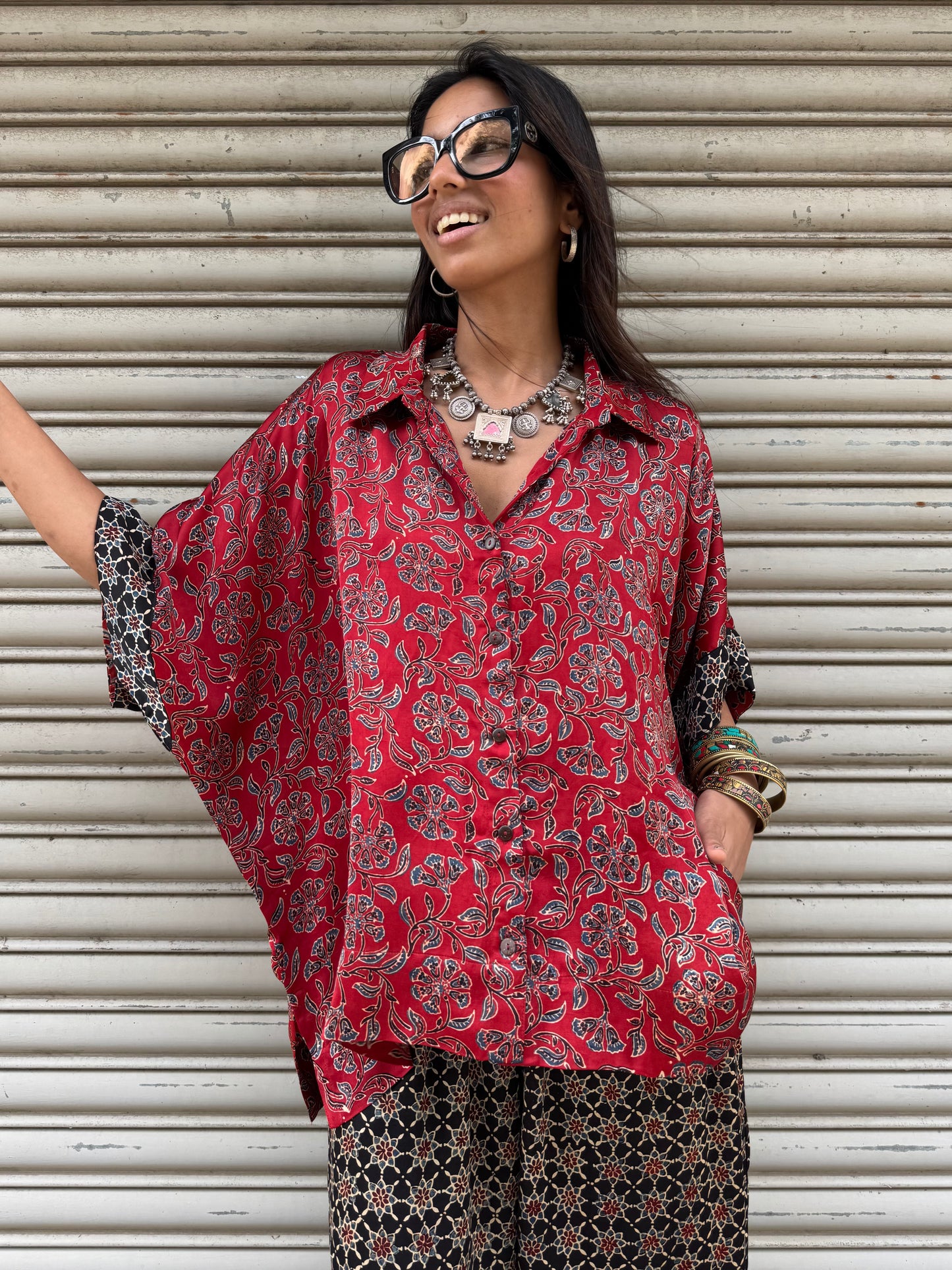 Surkh Modal silk Co-ord set with Balloon pants