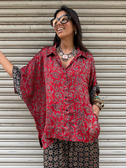 Surkh Modal silk Co-ord set with Balloon pants