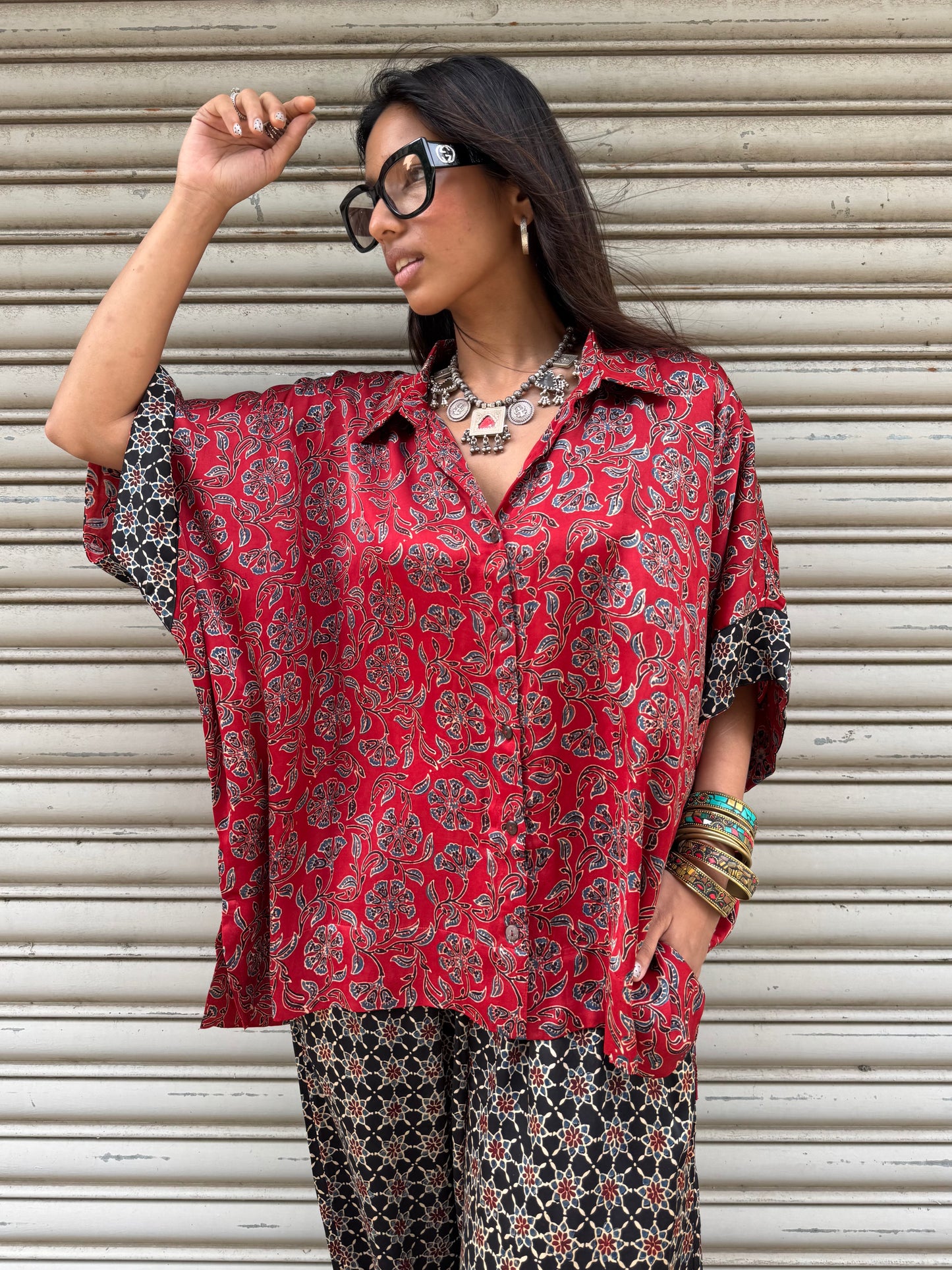 Surkh Modal silk Co-ord set with Balloon pants