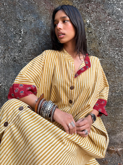 Lemon Striped Cotton Kaftan Dress
