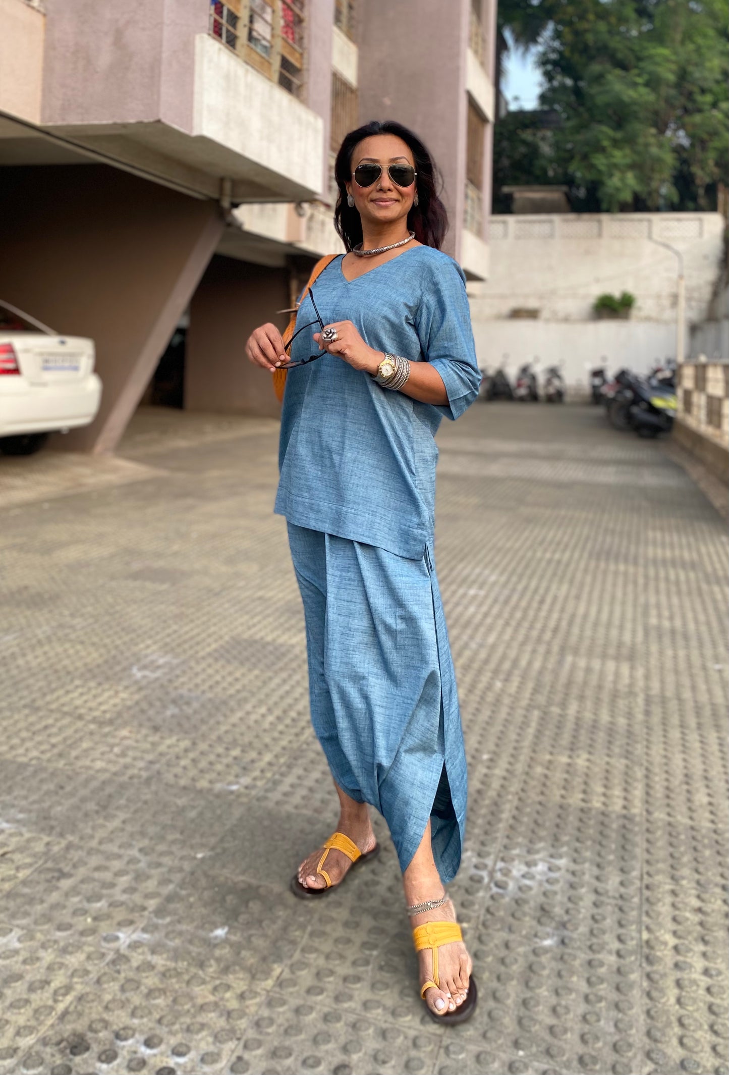 Denim blue Dhoti co-ord set