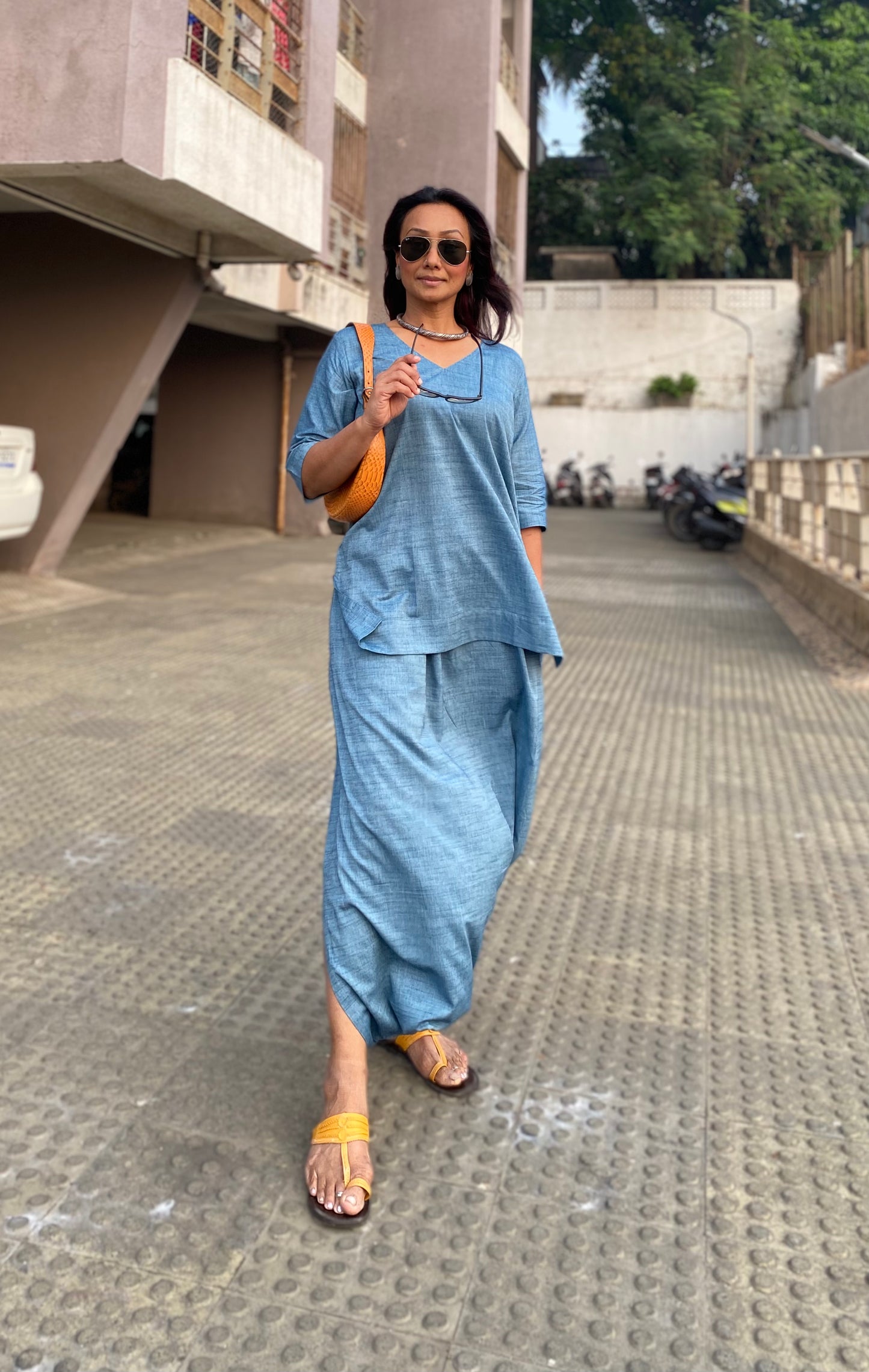 Denim blue Dhoti co-ord set