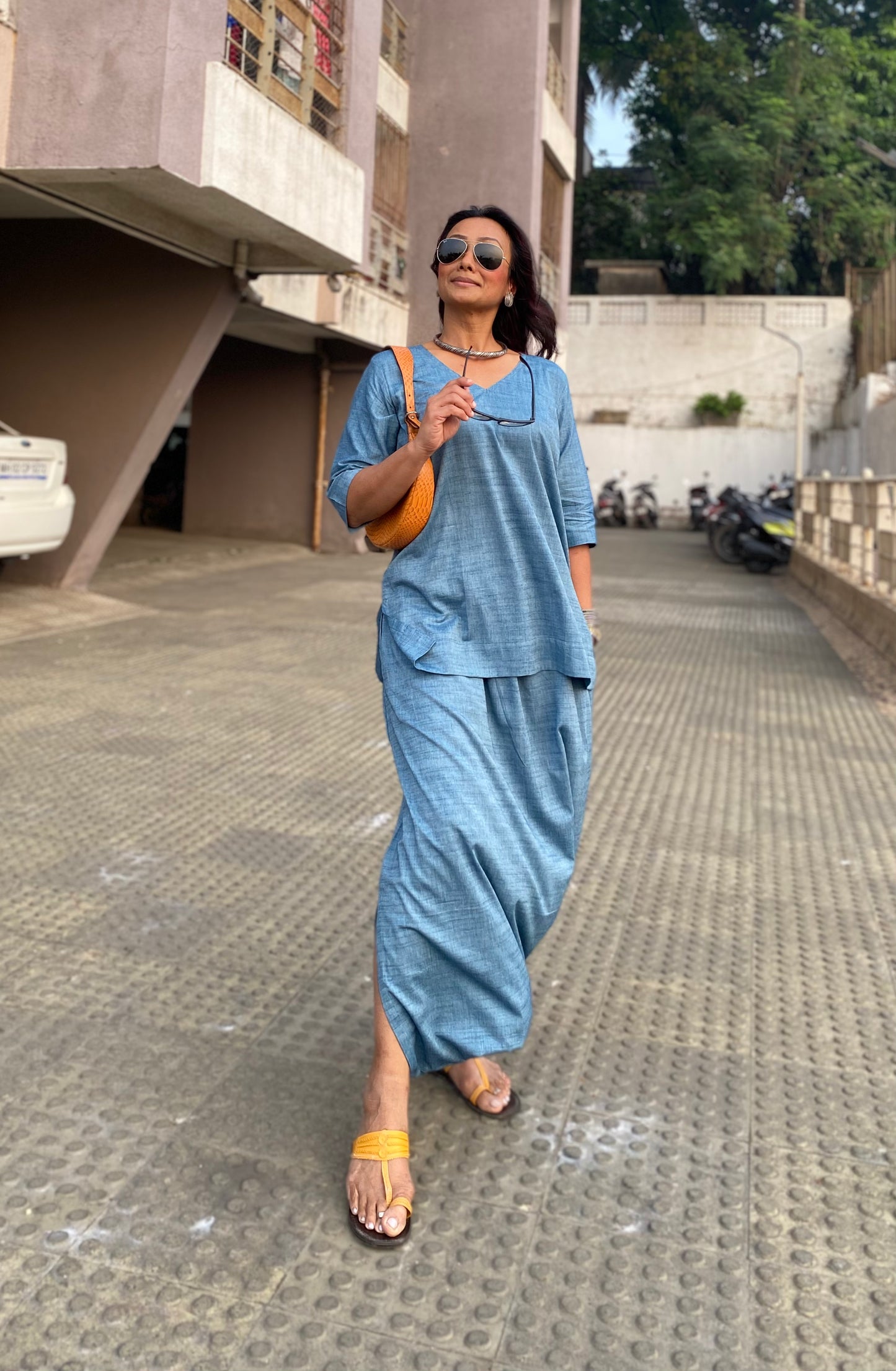 Denim blue Dhoti co-ord set