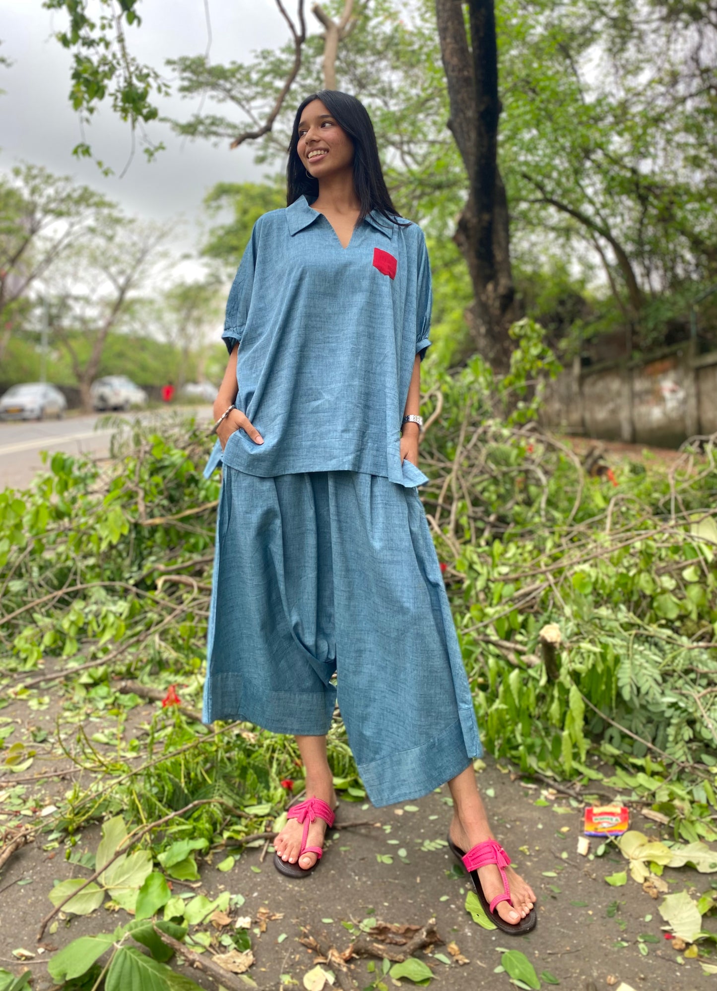 Denim blue Jhabla co-ord set