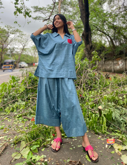 Denim blue Jhabla co-ord set