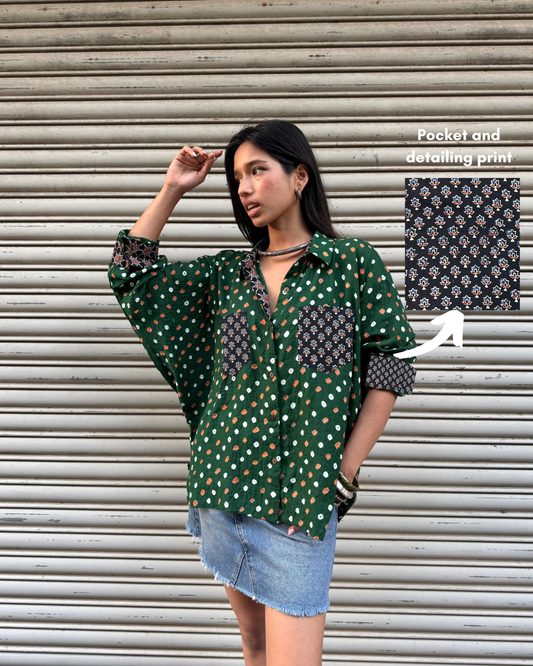 Forest Bandhani Cotton Shirt (READY TO DISPATCH)