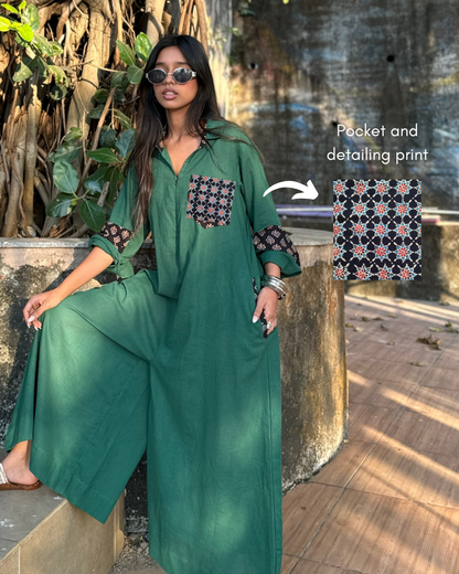 Bottle Green Shirt Jumpsuit