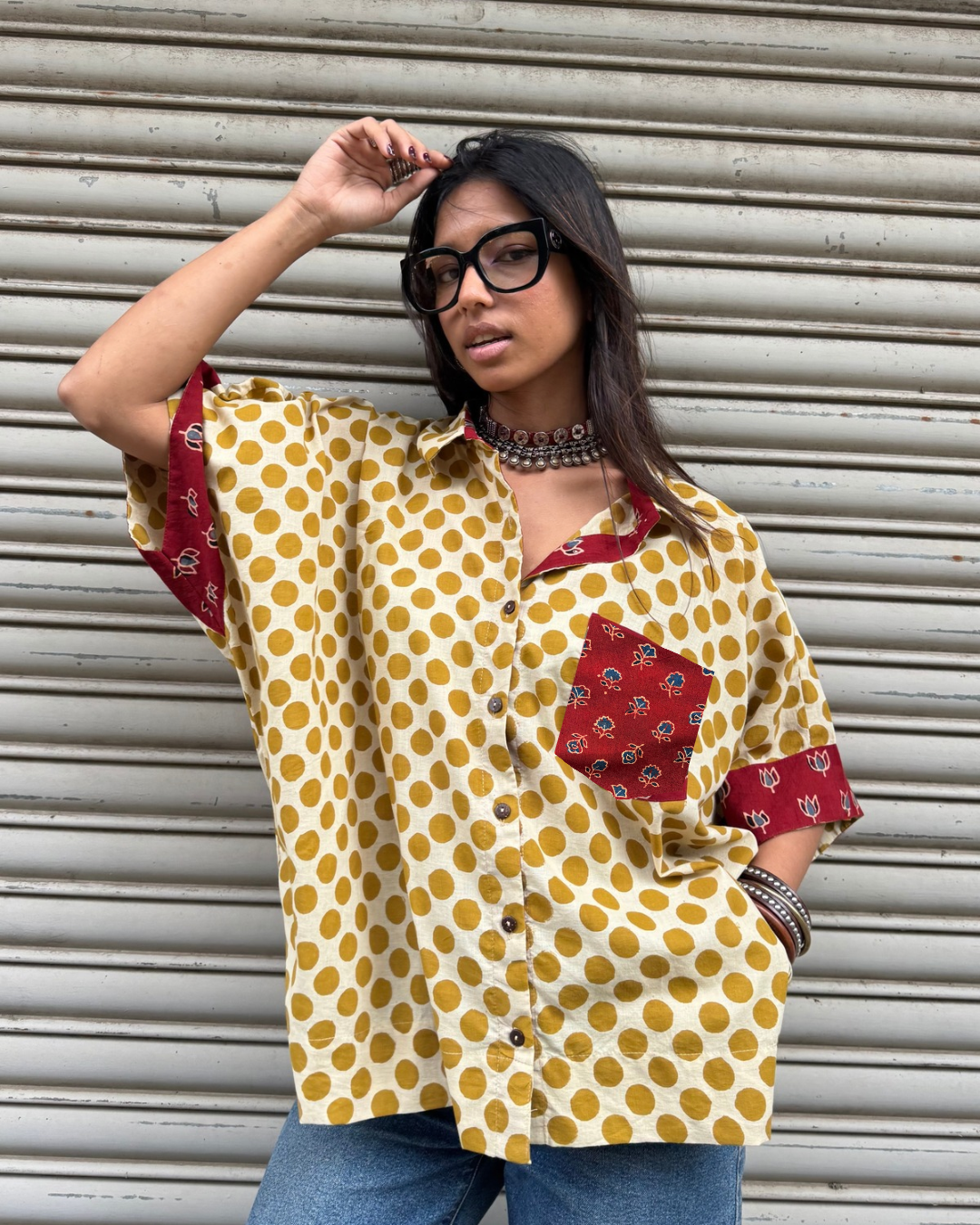 Mustard Polka Cotton Shirt