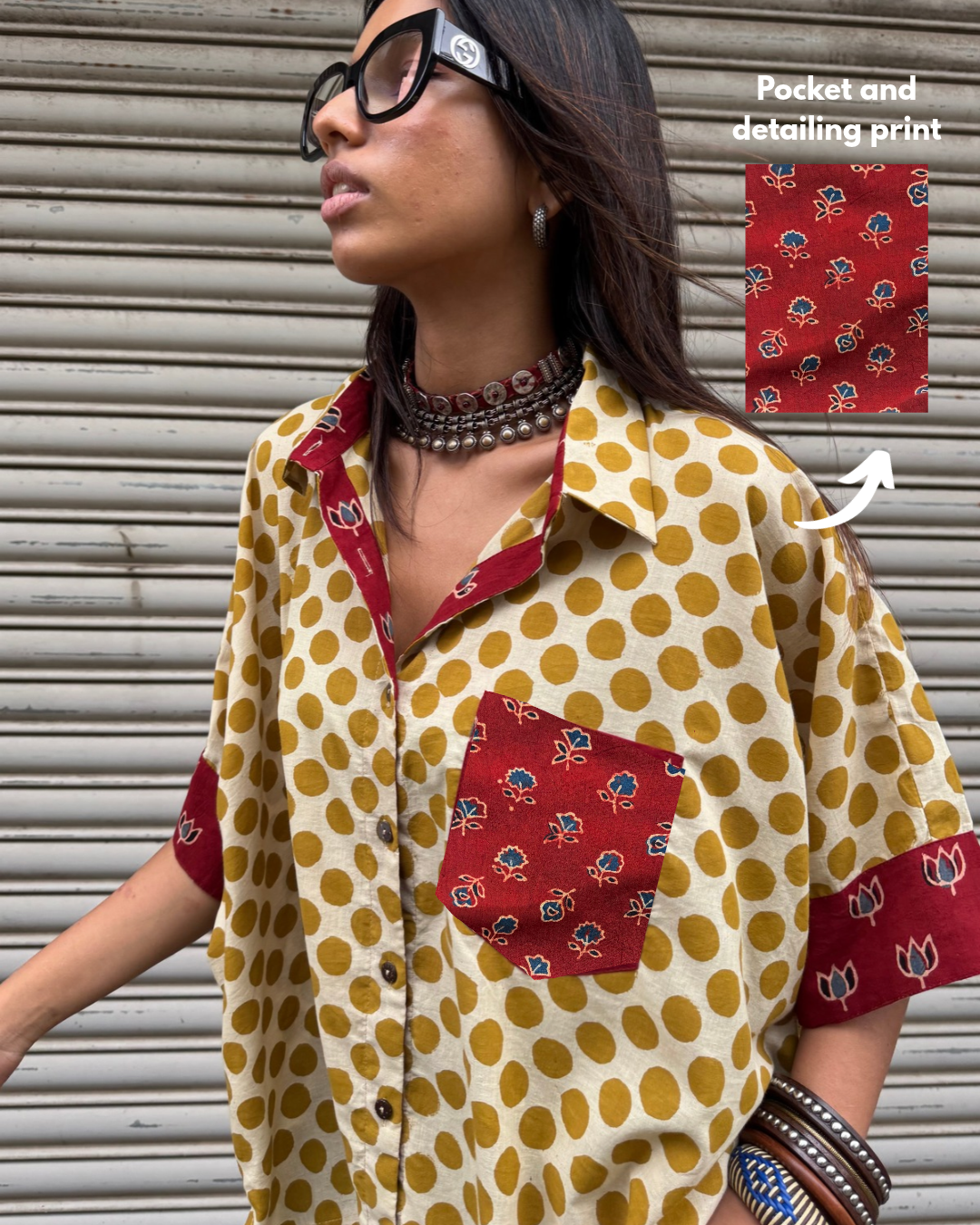 Mustard Polka Cotton Shirt