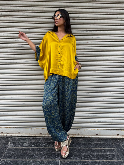 Gold Modal silk Co-ord set with Balloon pants