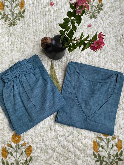 Denim blue Dhoti co-ord set