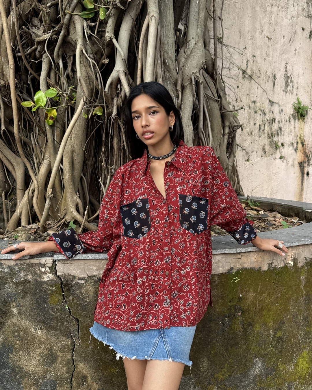 Coral Ajrakh Cotton Shirt