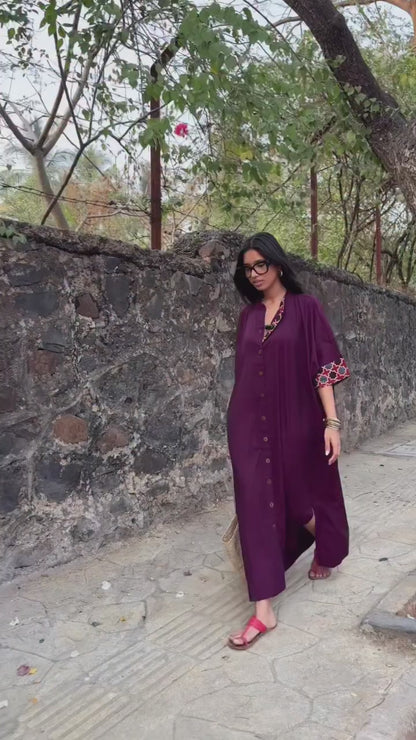 Wine Cotton Kaftan Dress